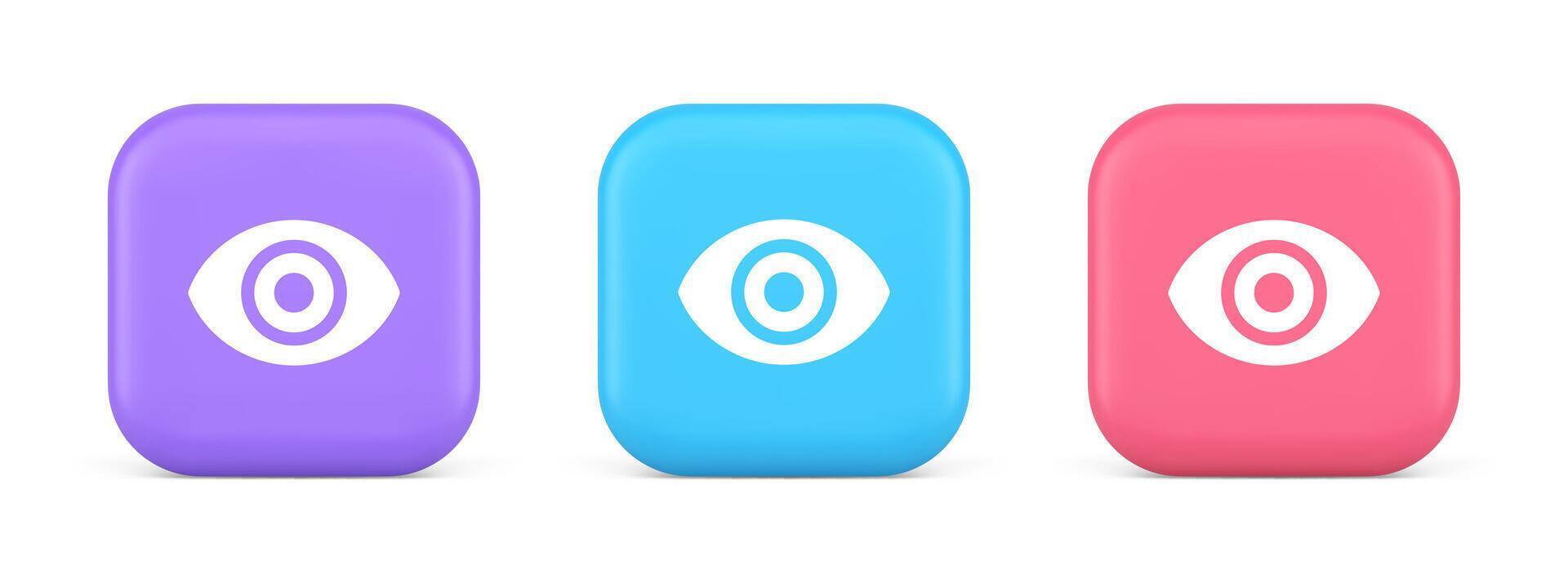 Eye button visibility searching optical lens web application 3d realistic icon vector