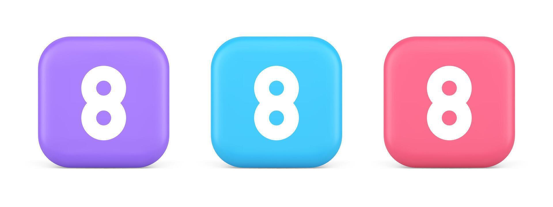 Eight number button mathematic counting calculator web application 3d realistic icon vector
