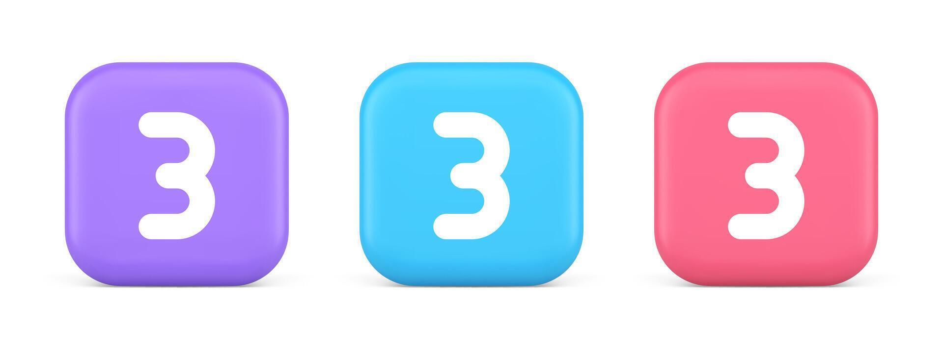 Three number button internet communication texting message character 3d realistic icon vector