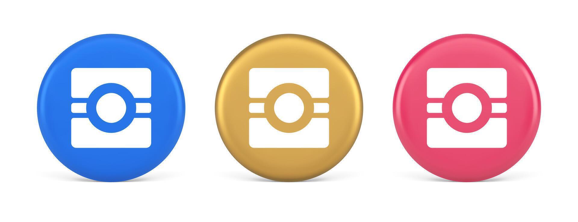 Camera photo application button multimedia photograph service 3d realistic circle icon vector