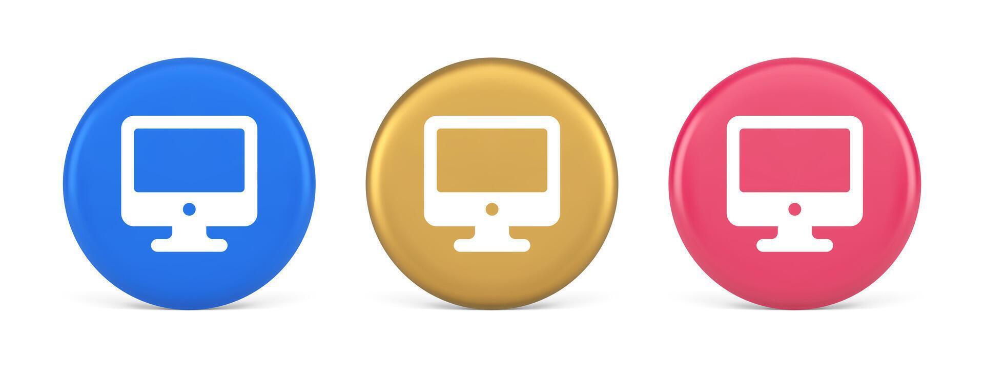 Computer monitor connection button cyberspace digital technology 3d realistic circle icon vector