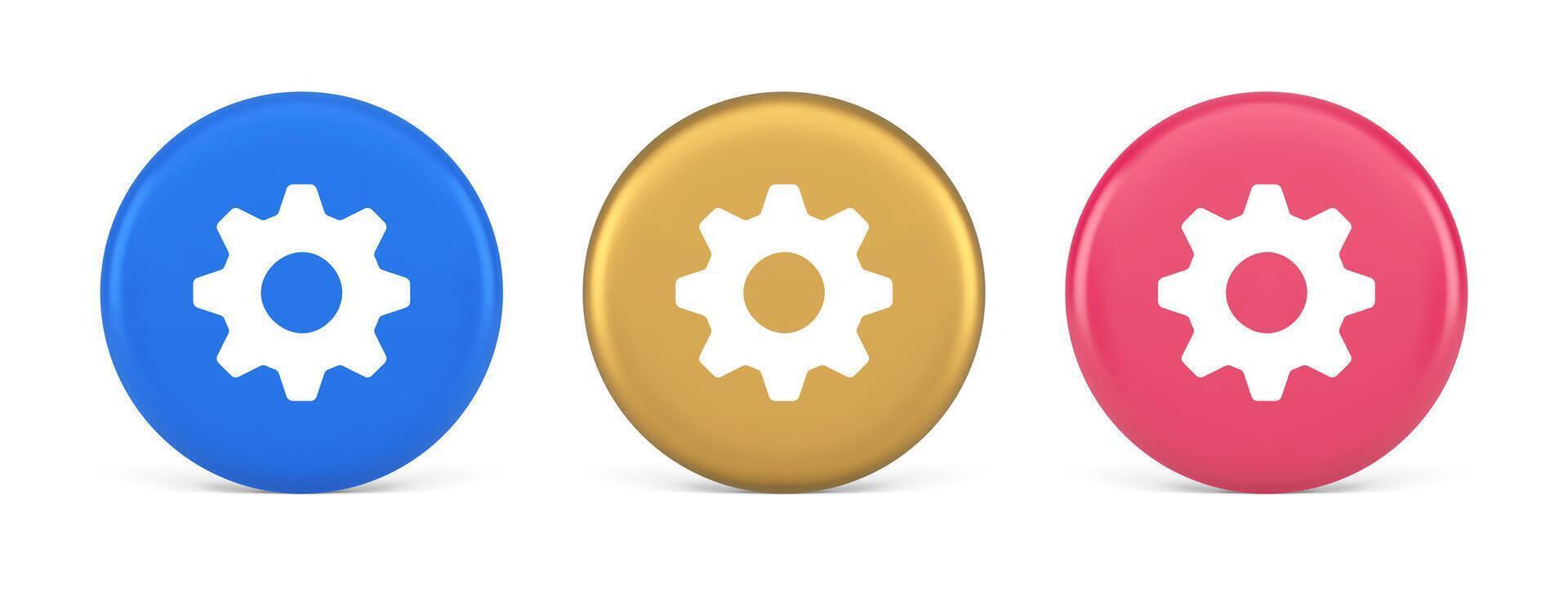 Cog gear button web technology setting repair business interface 3d realistic circle icon vector