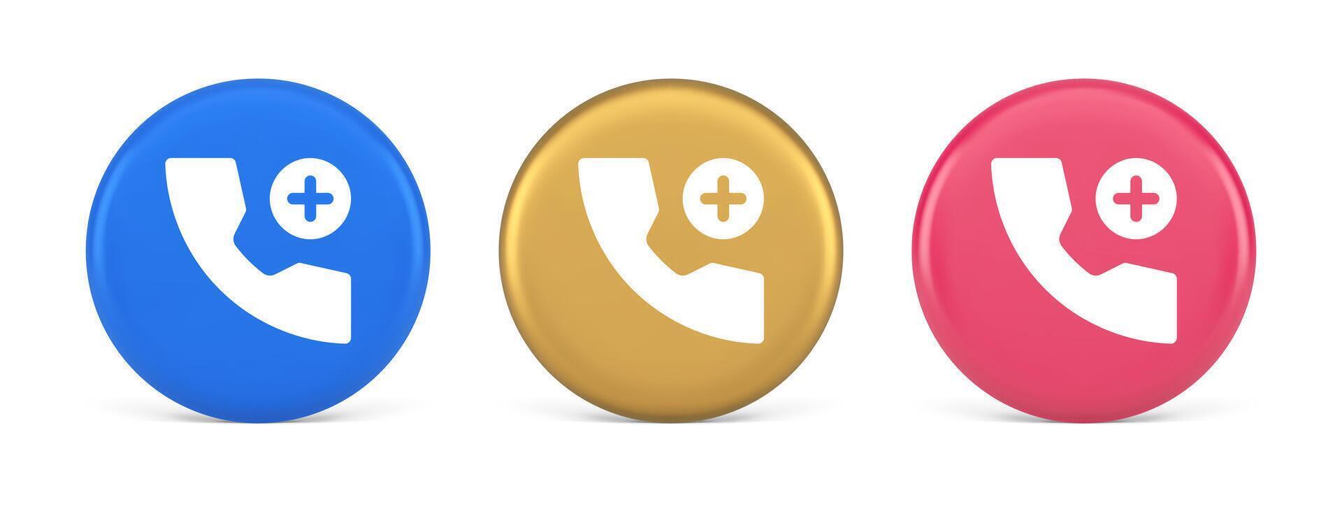 Phone call add contact communication button voice conversation web interface app 3d circle icon vector