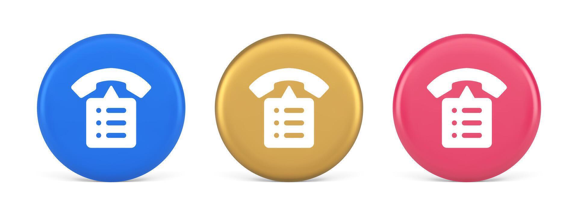 Call phone book contact list button cyberspace friends information communication 3d circle icon vector