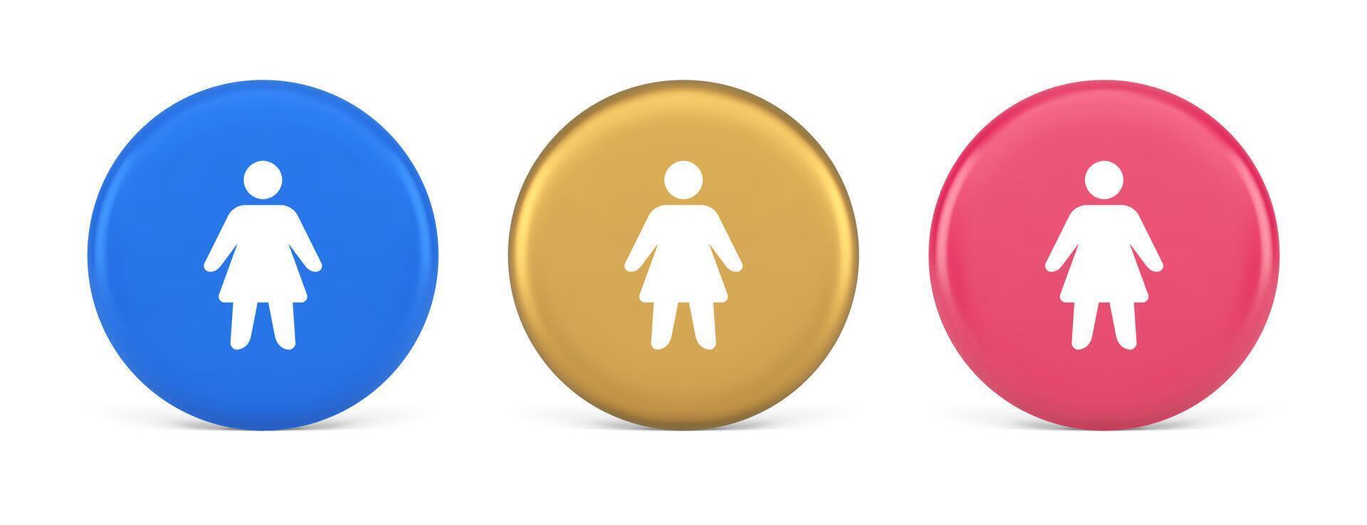 Woman silhouette staff member unrecognizable person button user profile interface 3d circle icon vector