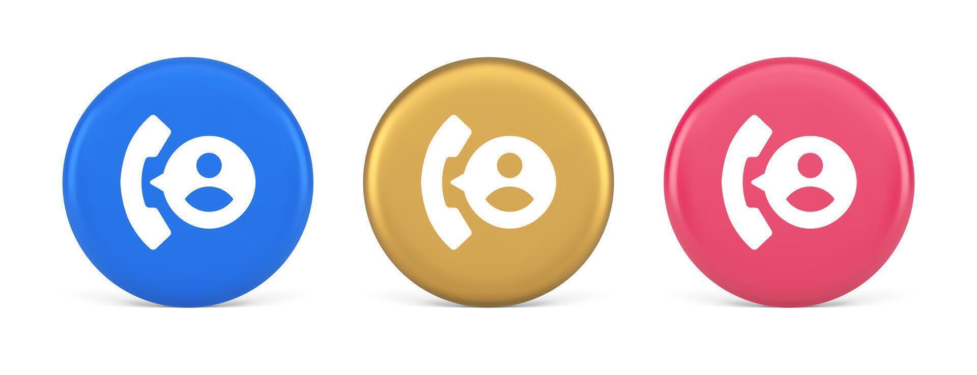 Phone contact call helpdesk customer support button telephone talk service 3d realistic circle icon vector