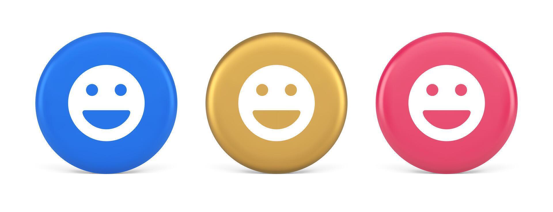 Smiley emotcircle icon comic face emoji button laughing social network reaction happy 3d circle icon vector