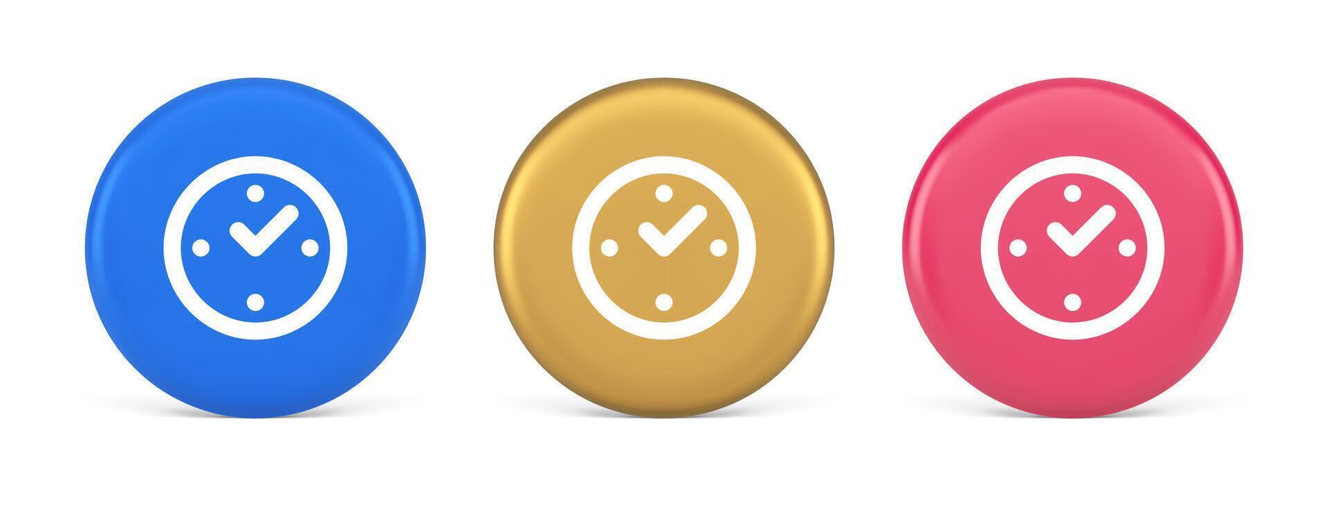 Watch time control button alarm clock deadline checking web app design 3d realistic circle icon vector