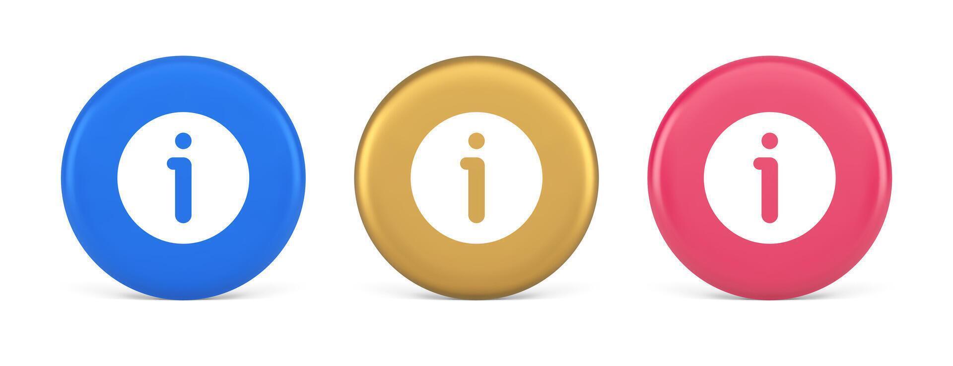 Info button information character FAQ question answer help support web app 3d realistic circle icon vector