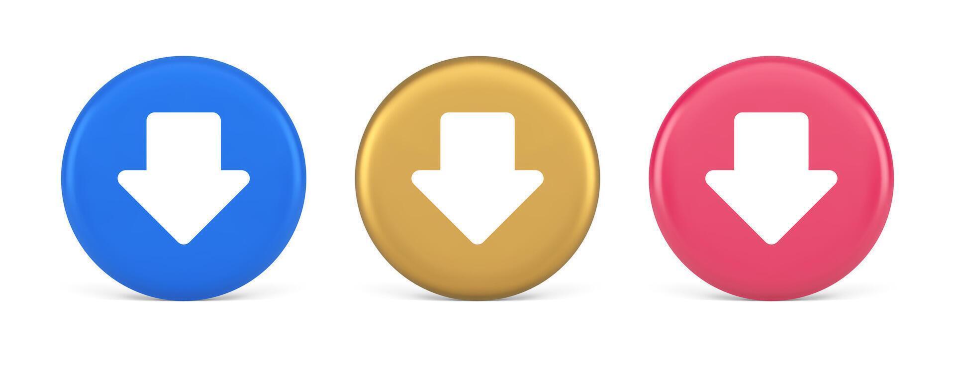 Arrow down button keyboard navigation pointer cyberspace downloading web app 3d circle icon vector