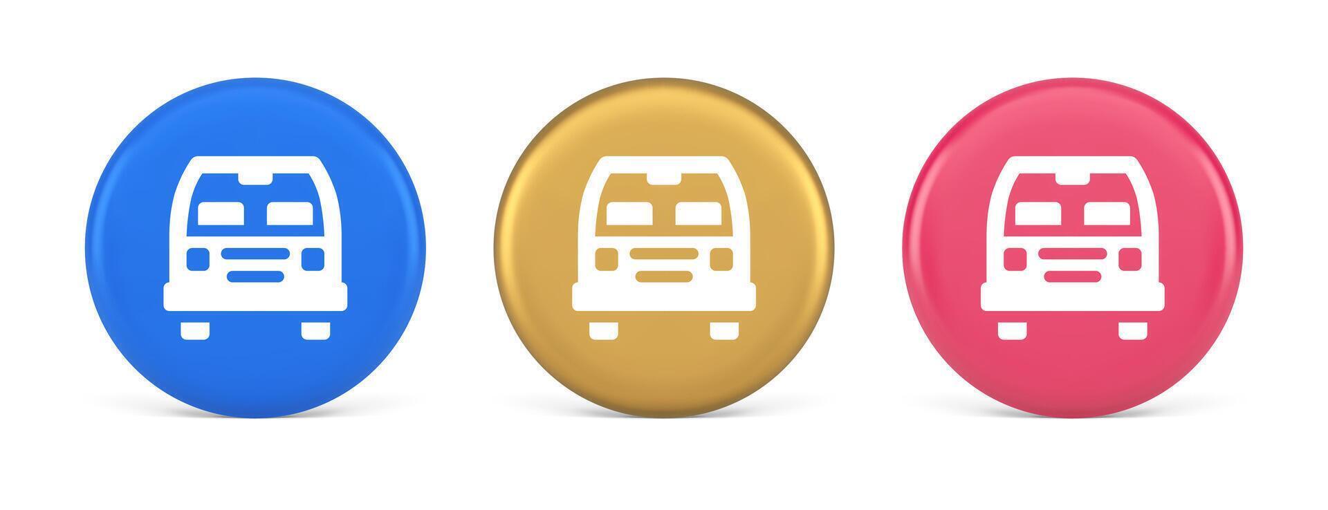 Bus automobile passenger transportation button city transfer journey 3d realistic circle icon vector