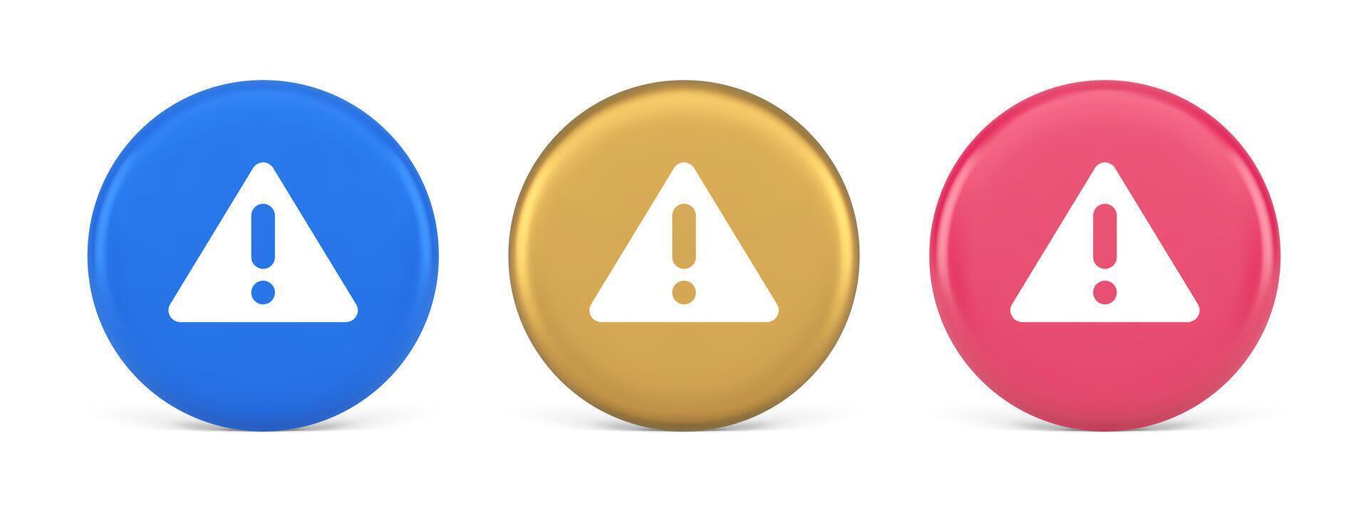 Exclamation point triangle button attention advice mark important information 3d circle icon vector