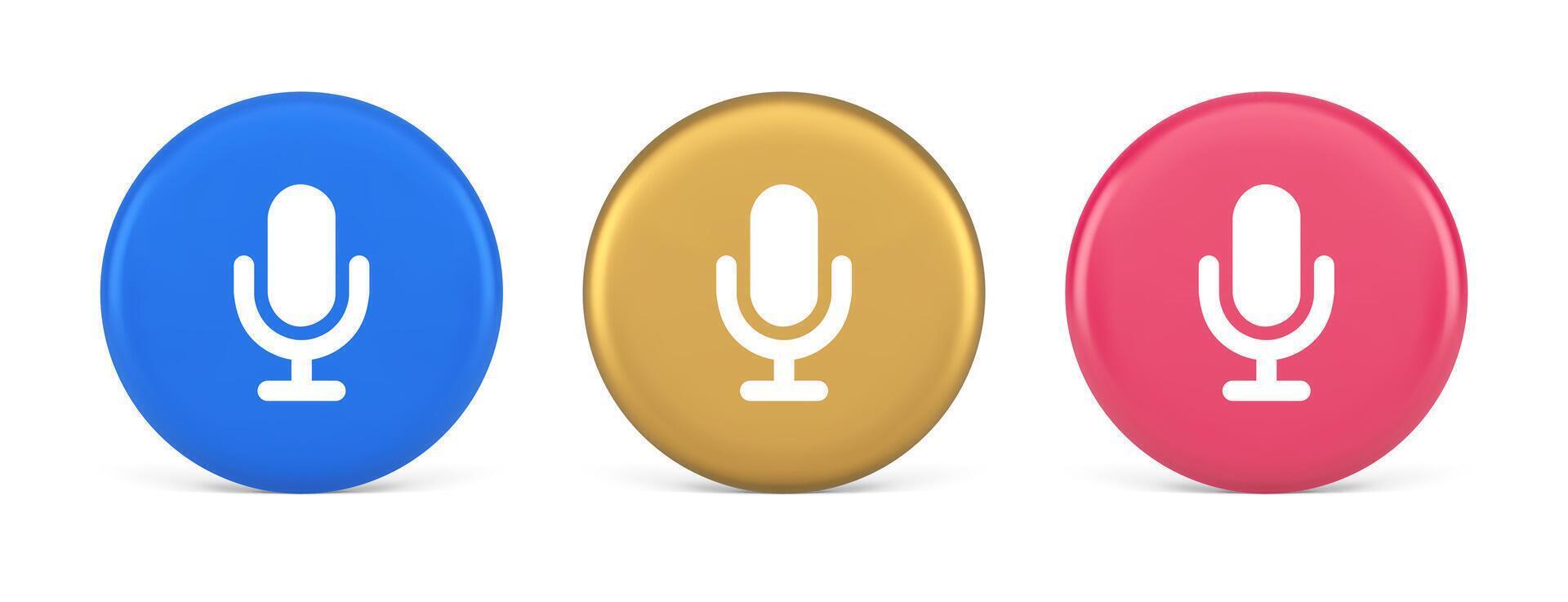 Microphone voice sound recording broadcasting button web app media communication 3d circle icon vector