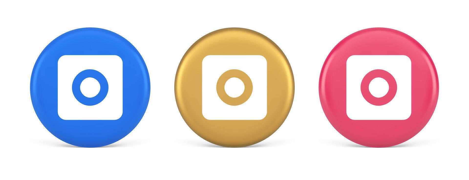 Camera photo shooting button multimedia content creation web application 3d circle icon vector