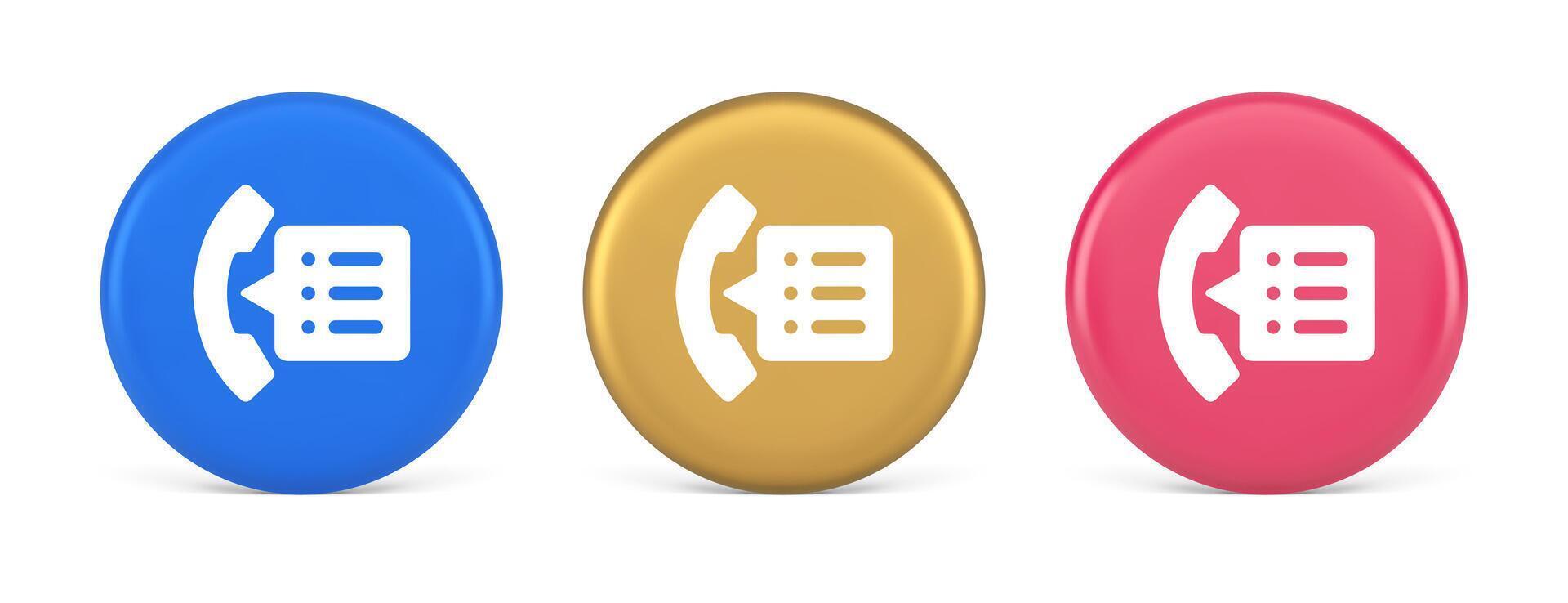 Phonebook handset important contact list info button phone call communication 3d circle icon vector