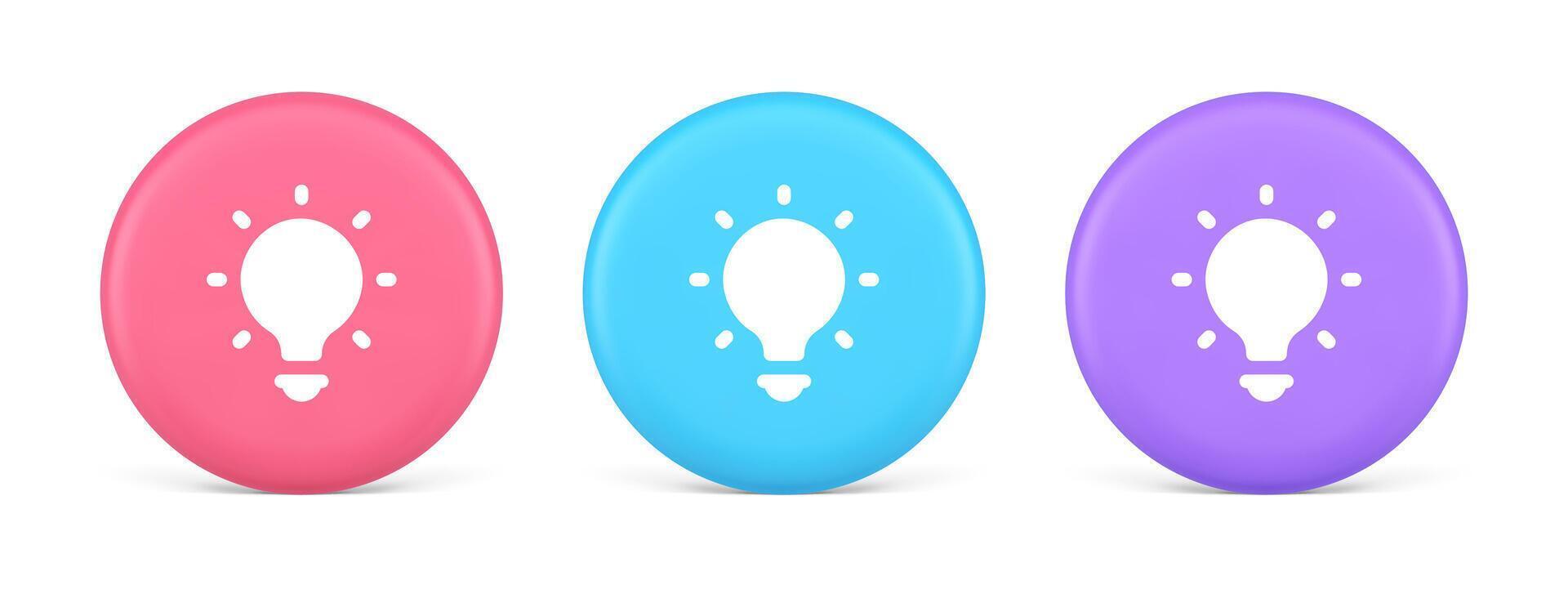 Light bulb illuminated innovation idea button brainstorming creative solution 3d circle icon vector