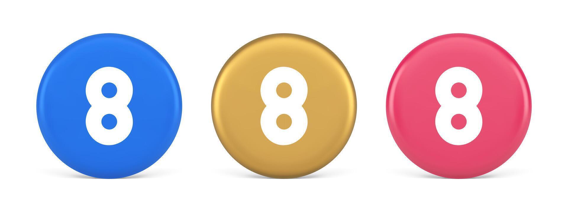 Eight number button mathematic counting calculator web application 3d realistic circle icon vector