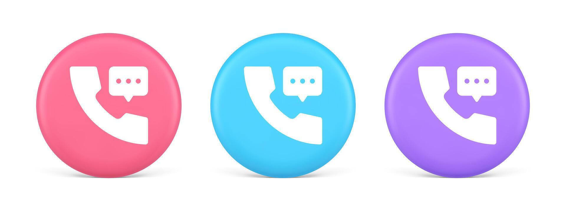 Helpline assistance chat consulting telephone customer support button 3d realistic circle icon vector
