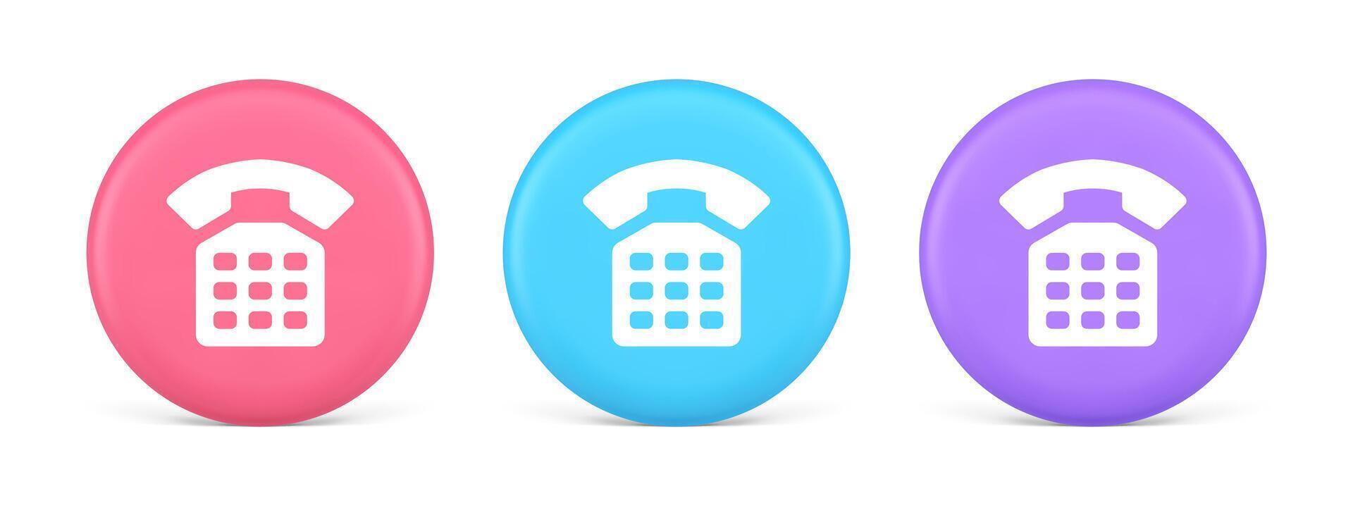Phone customer support call contact connect button retro telephone handset 3d realistic circle icon vector