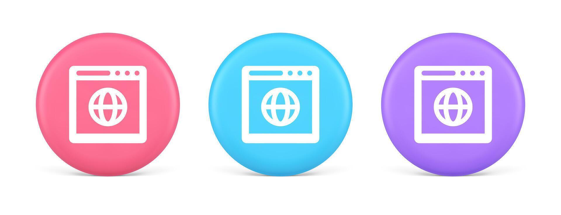 Browser website internet searching online connection button web page information 3d circle icon vector