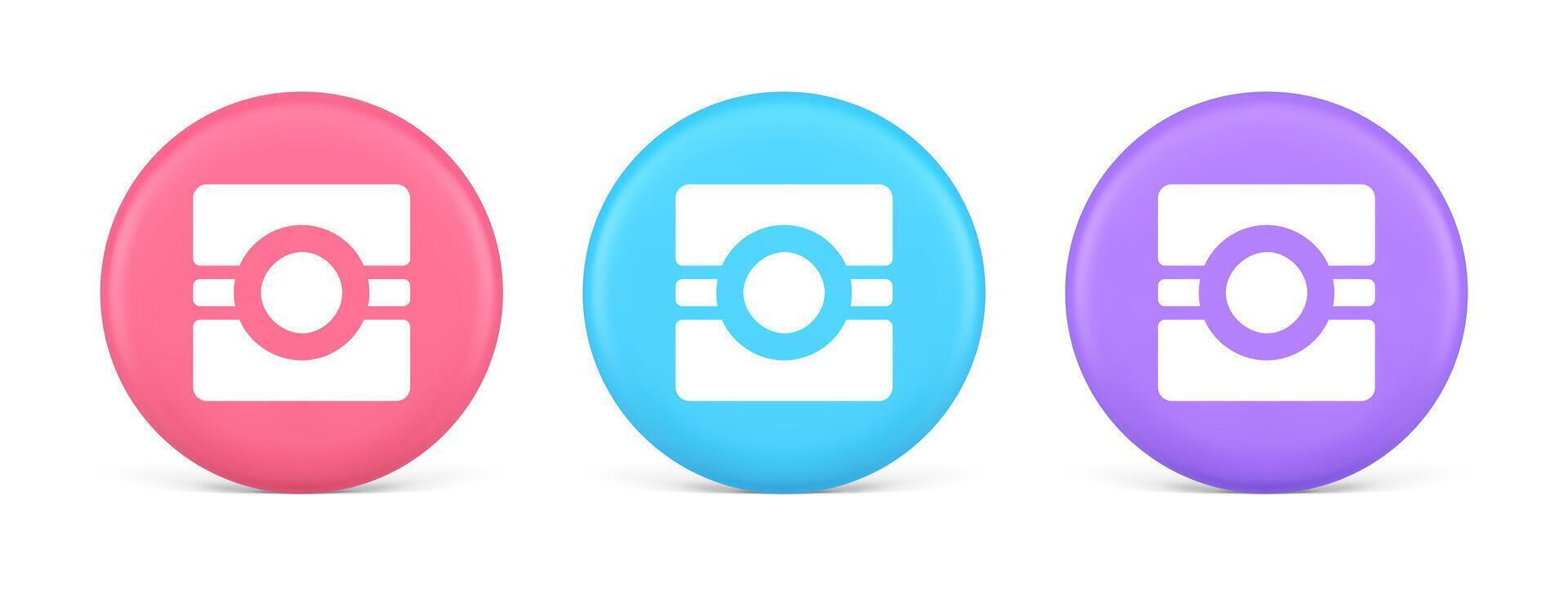 Camera photo application button multimedia photograph service 3d realistic circle icon vector