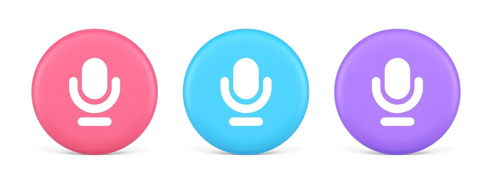 Microphone sound live recording button web app design radio music broadcasting 3d circle icon vector