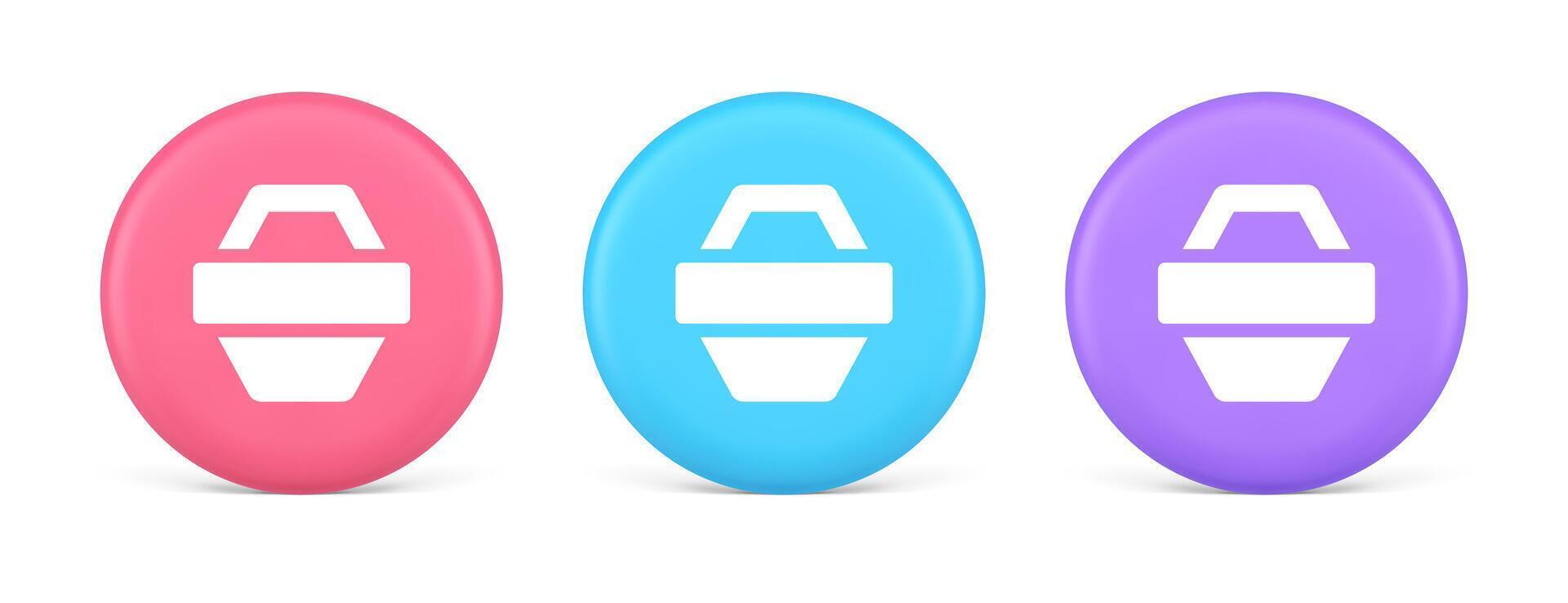 Shopping basket online store button commercial market checkout web app design 3d circle icon vector