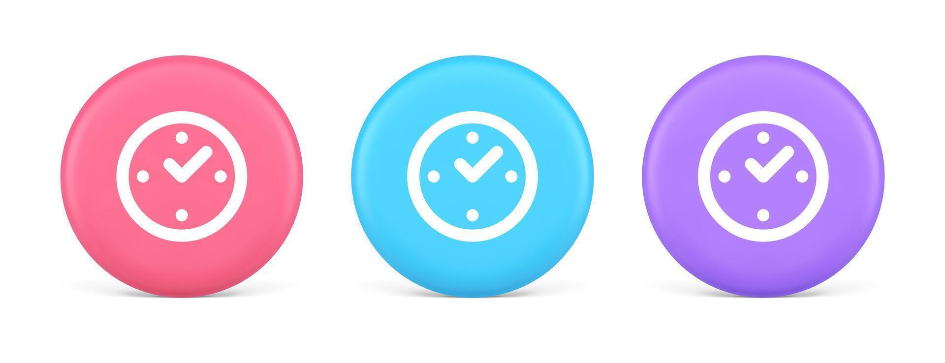 Watch time control button alarm clock deadline checking web app design 3d realistic circle icon vector