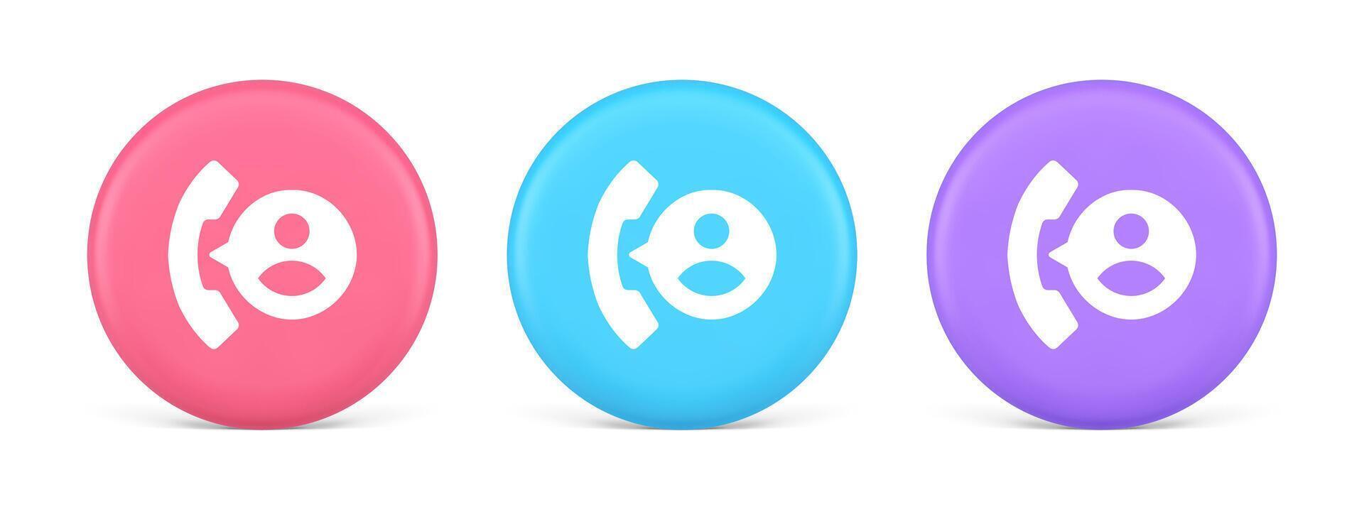 Phone contact call helpdesk customer support button telephone talk service 3d realistic circle icon vector