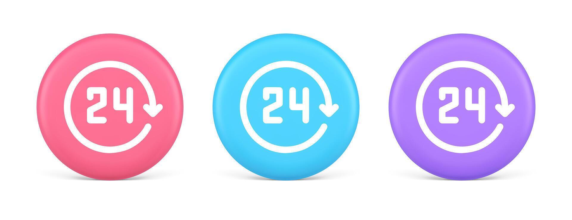 24 hours circle arrow button always available assistance service 3d realistic circle icon vector