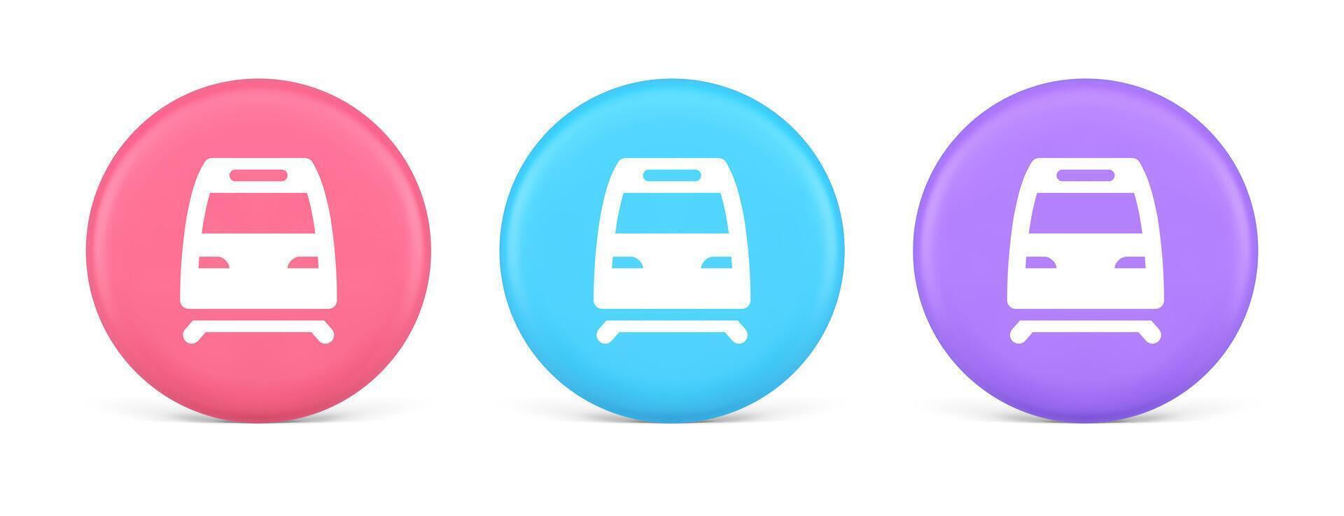 Train railway subway locomotive button rail passenger transportation travel 3d realistic circle icon vector