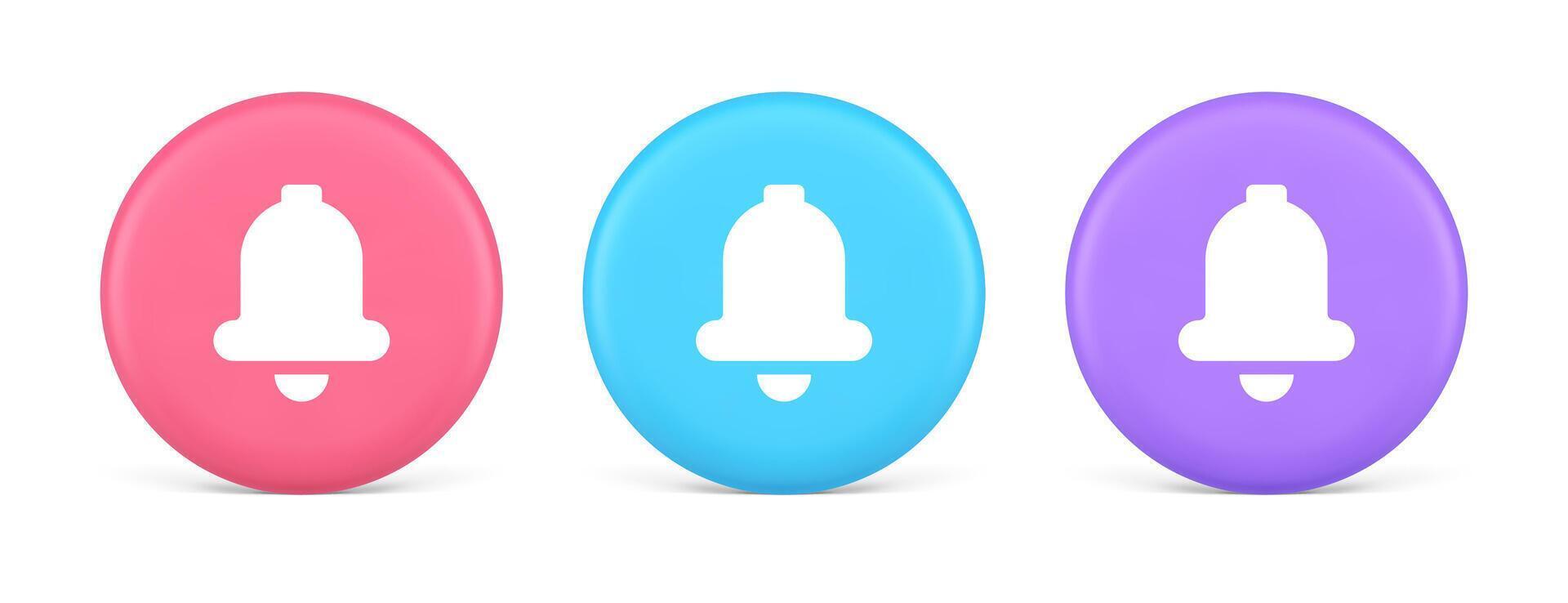 Handbell ring button cyberspace sound reminder service 3d realistic circle icon vector