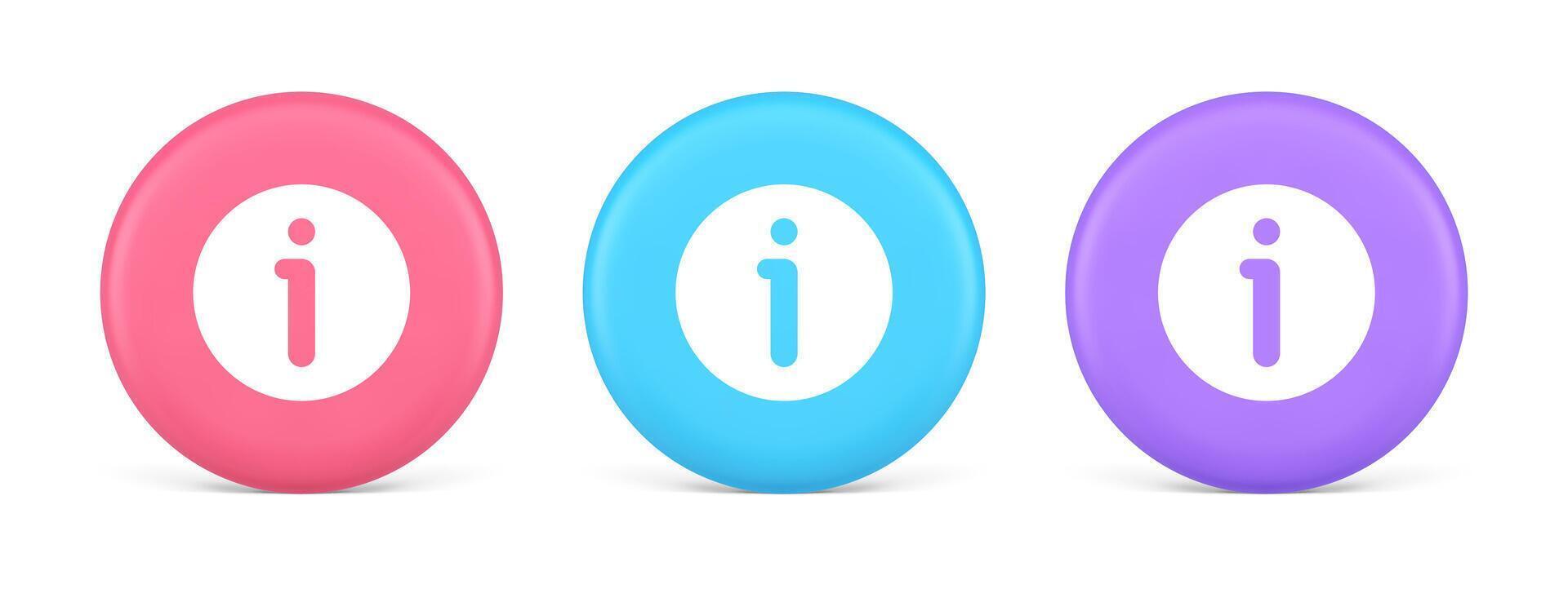 Info button information character FAQ question answer help support web app 3d realistic circle icon vector