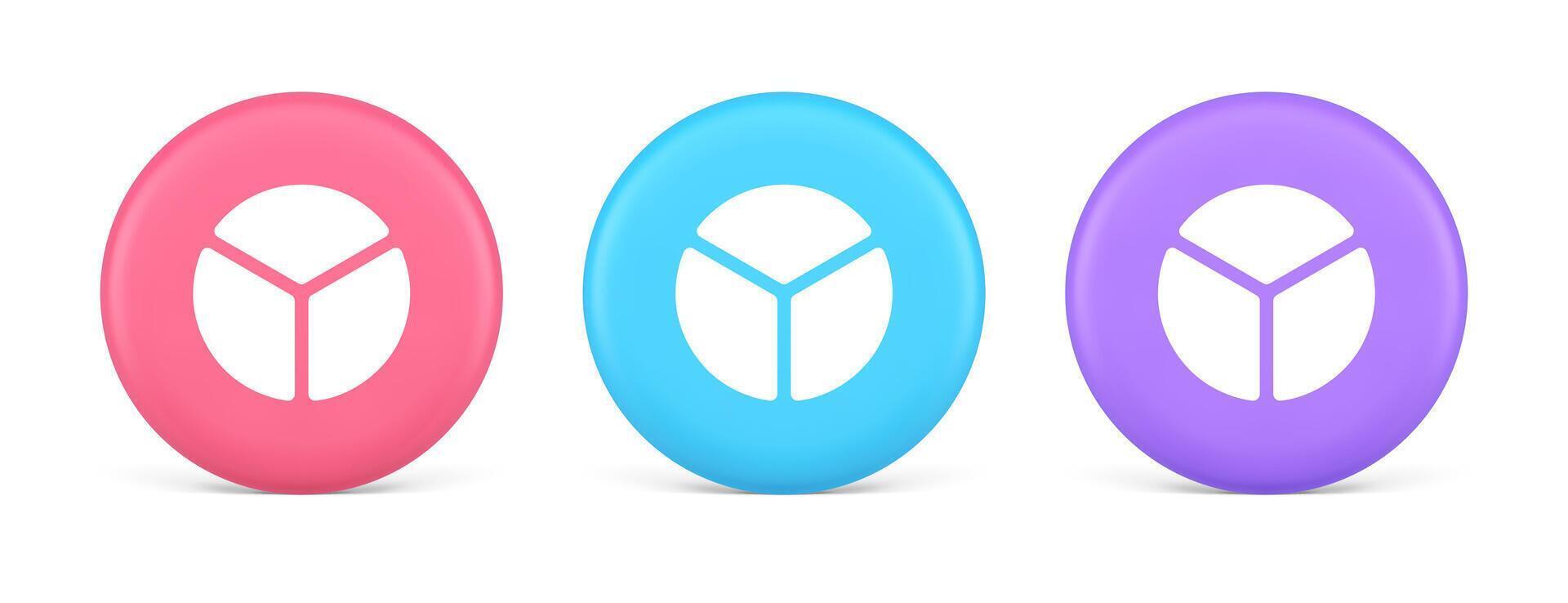 Chart pie three section button financial presentation business analyzing web app 3d circle icon vector