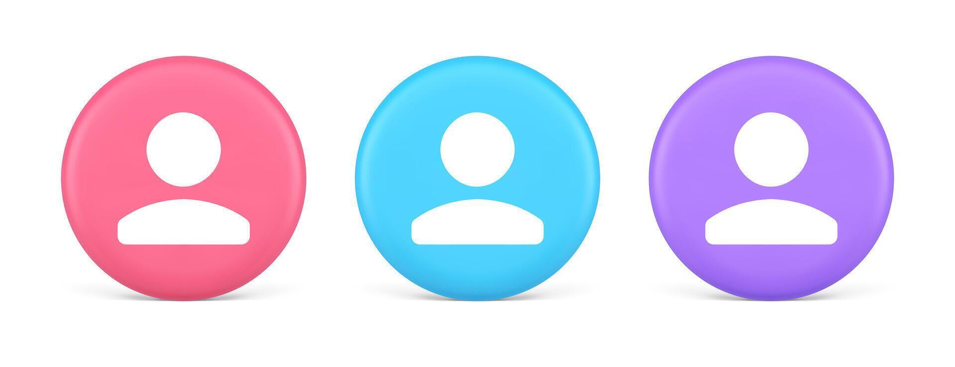 User person human contact button cyberspace account information web app 3d realistic circle icon vector