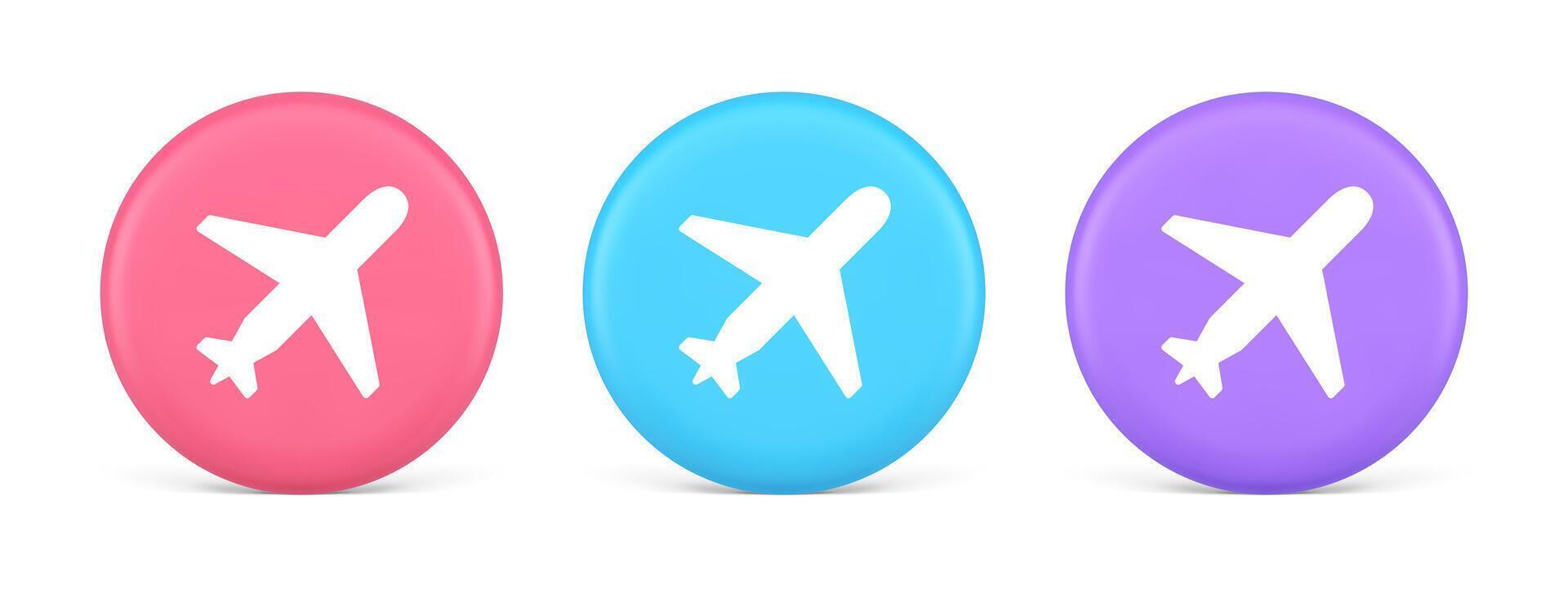 Airplane plane travel button flying vehicle commercial jet navigation 3d realistic circle icon vector