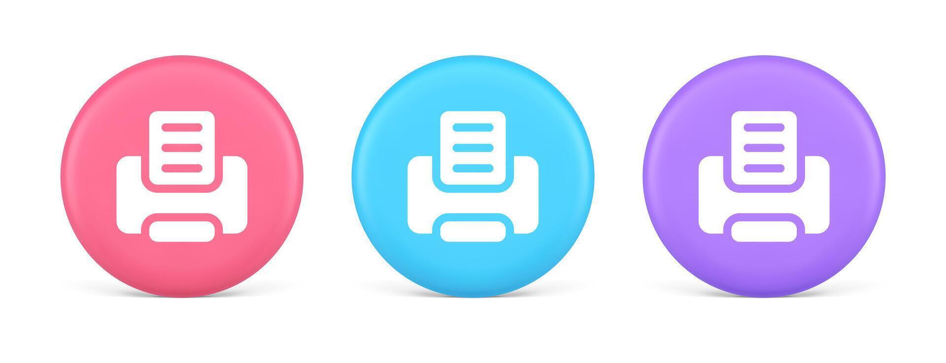 Printer machine device for paper document print button ink printout technology 3d circle icon vector