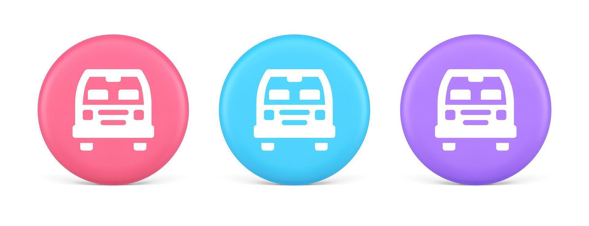 Bus automobile passenger transportation button city transfer journey 3d realistic circle icon vector