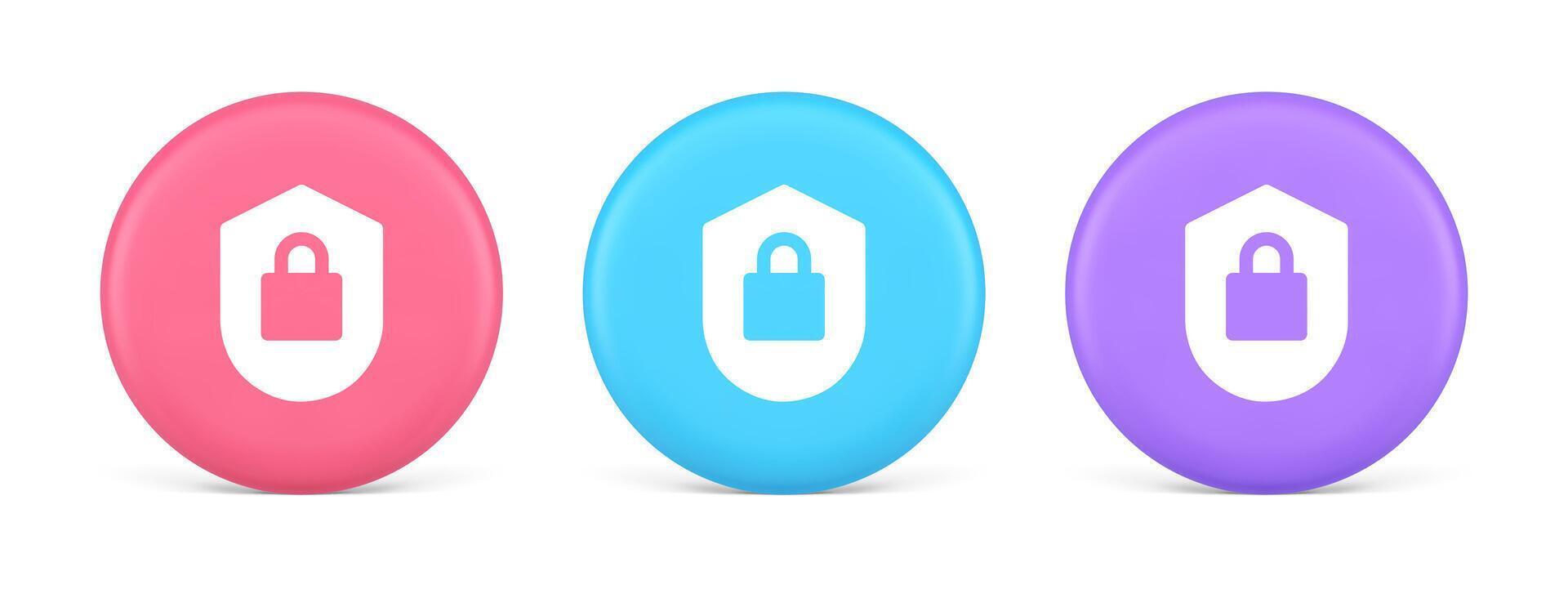 Lock shield security button privacy blocked password service web app 3d realistic circle icon vector