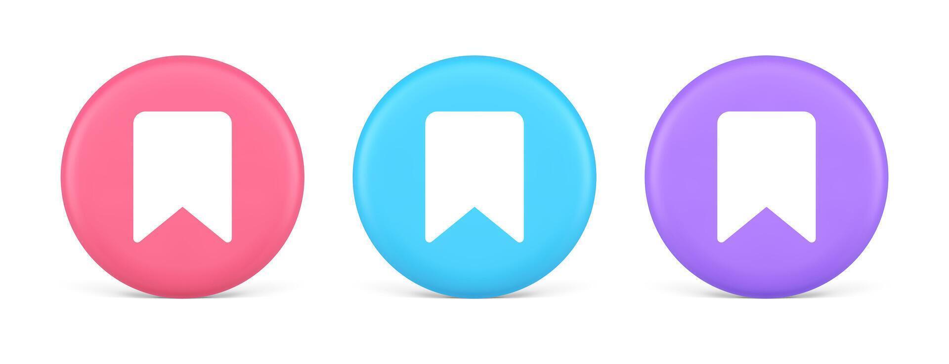 Bookmark tag flag button book reading document learning remember web app 3d realistic circle icon vector