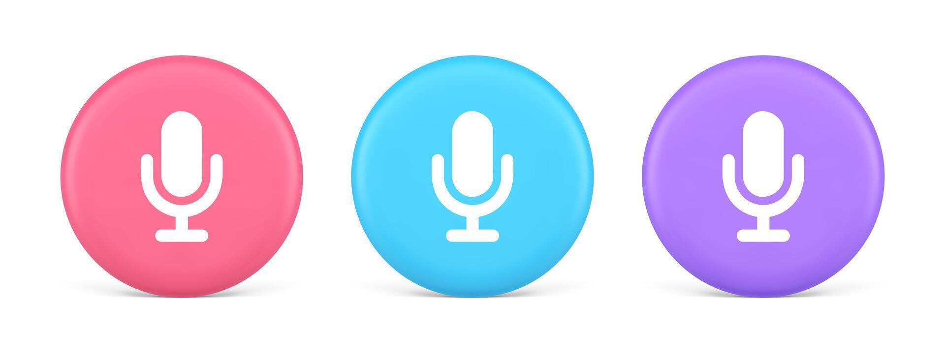 Microphone voice sound recording broadcasting button web app media communication 3d circle icon vector