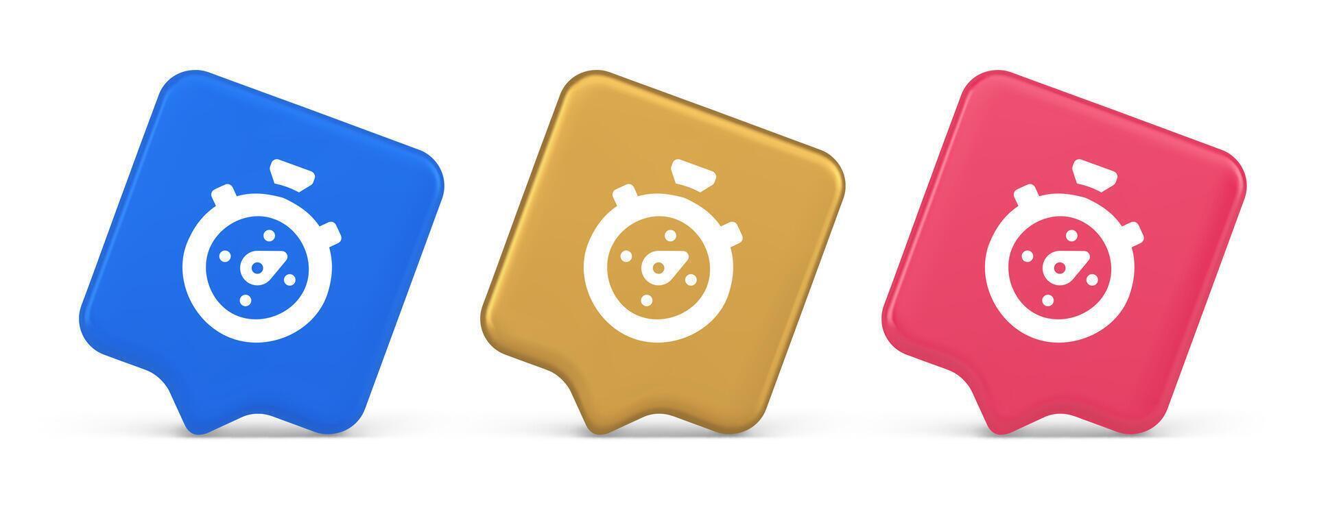 Stopwatch button timer speed time counting application panel interface 3d realistic speech bubble icon vector