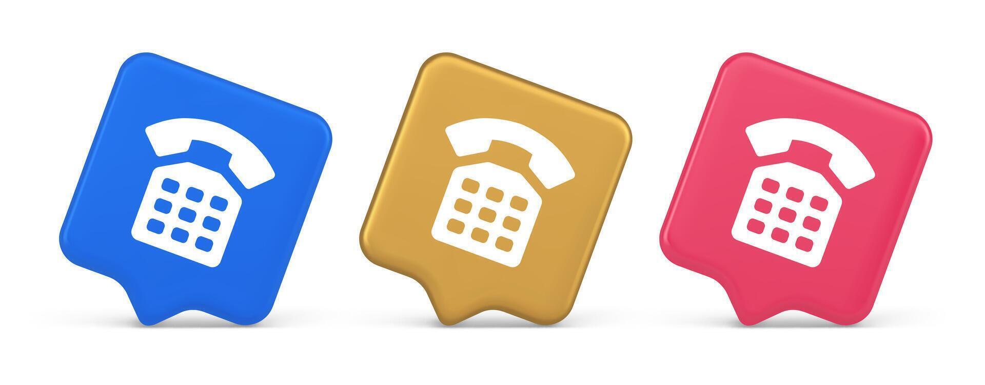 Phone customer support call contact connect button retro telephone handset 3d realistic speech bubble icon vector