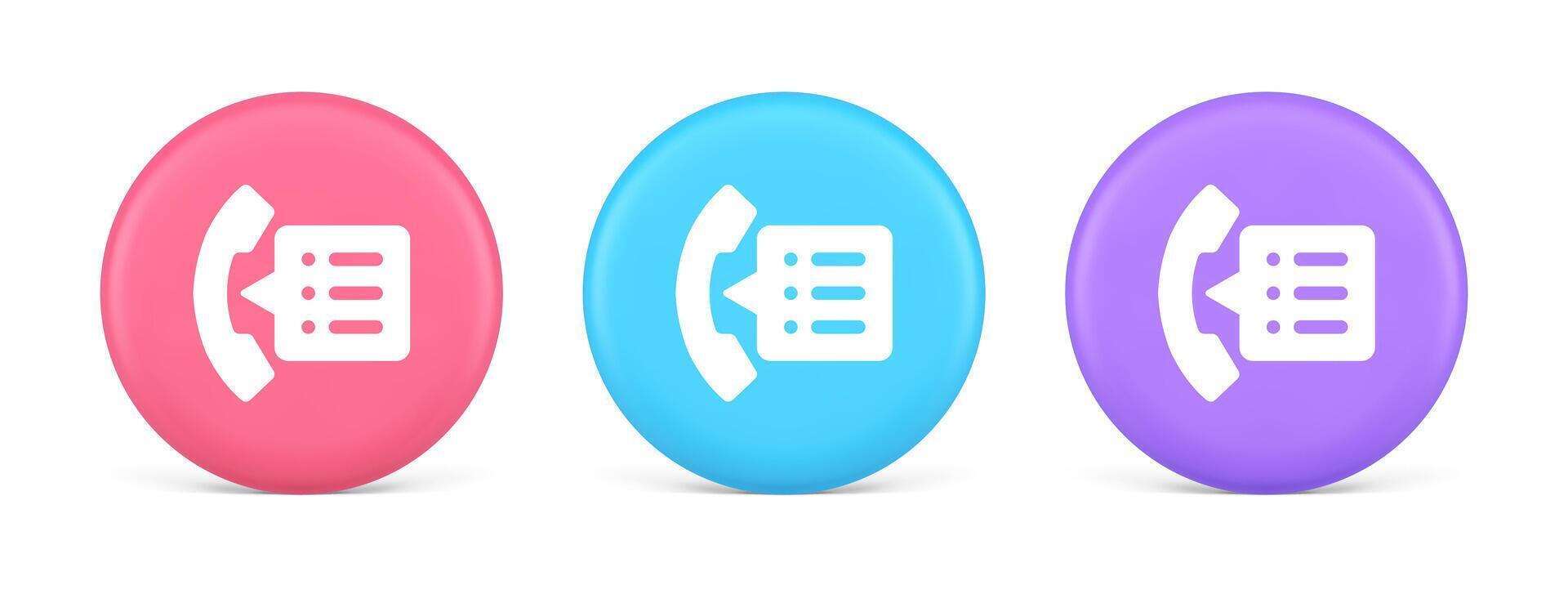 Phonebook handset important contact list info button phone call communication 3d circle icon vector