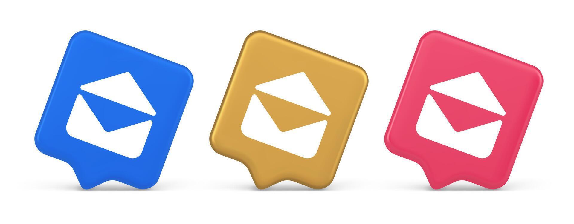 Email open envelope letter received incoming message button 3d realistic speech bubble icon vector
