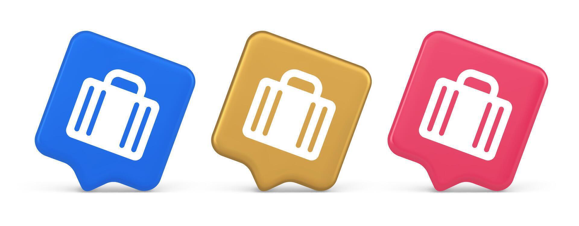 Suitcase baggage briefcase button office business accessory travel tourism element 3d speech bubble icon vector