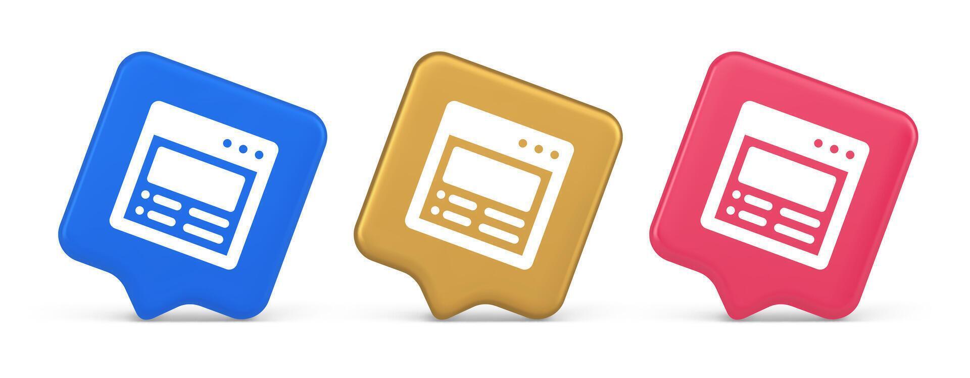 Internet document tax form banking account web page button virtual browsing interface 3d speech bubble icon vector