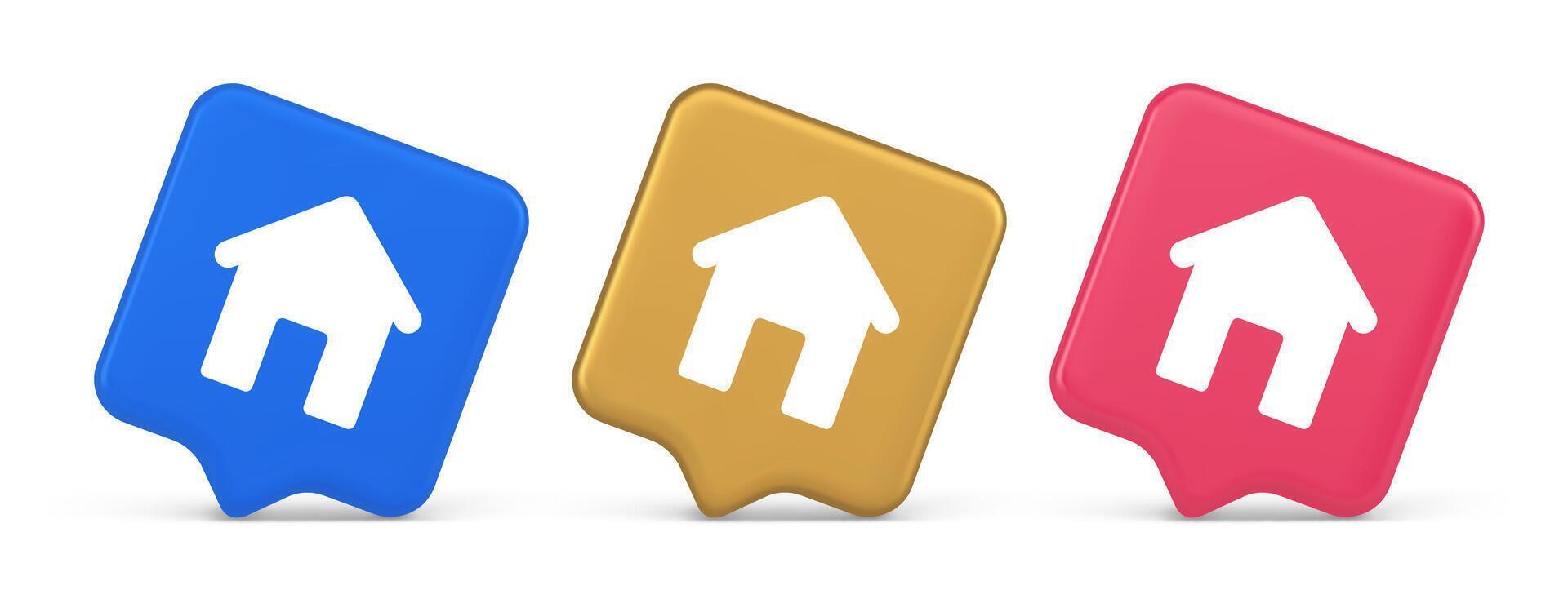 Home page button house web symbol cyberspace application interface 3d realistic speech bubble icon vector
