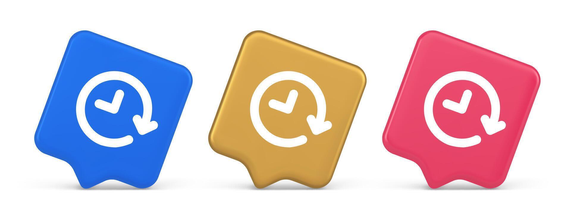 Clock in circle arrow button time countdown deadline chronometer 3d realistic speech bubble icon vector
