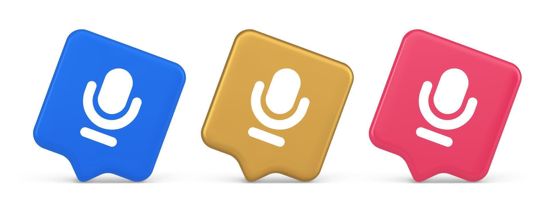 Microphone sound live recording button web app design radio music broadcasting 3d speech bubble icon vector